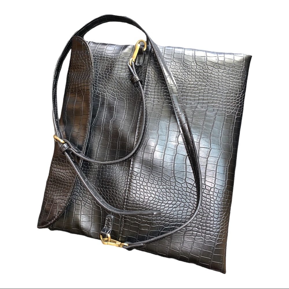 Street Level Black Leather Crossbody Bag